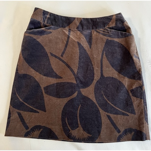 Boden Velvet A-line Pencil Skirt Tulip Print Brown Mod Floral Boho 6 R - Picture 2 of 10